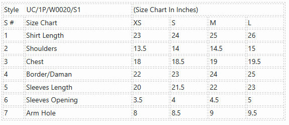 Product Size Chart
