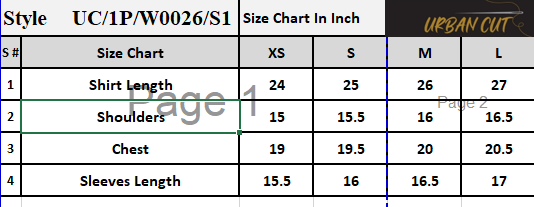 Product Size Chart