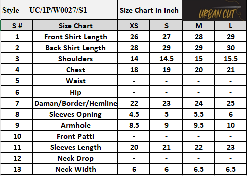 Product Size Chart