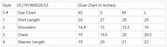Product Size Chart
