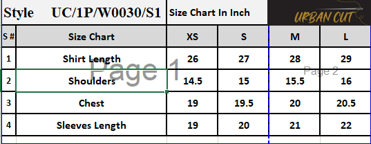 Product Size Chart