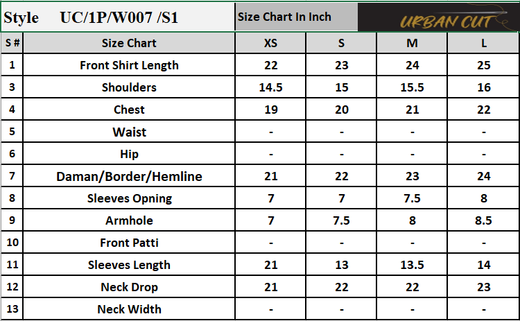Product Size Chart