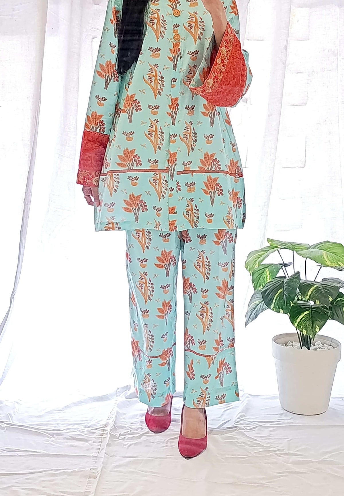 2 Piece Lawn Embroidered  Co- Ord Set
