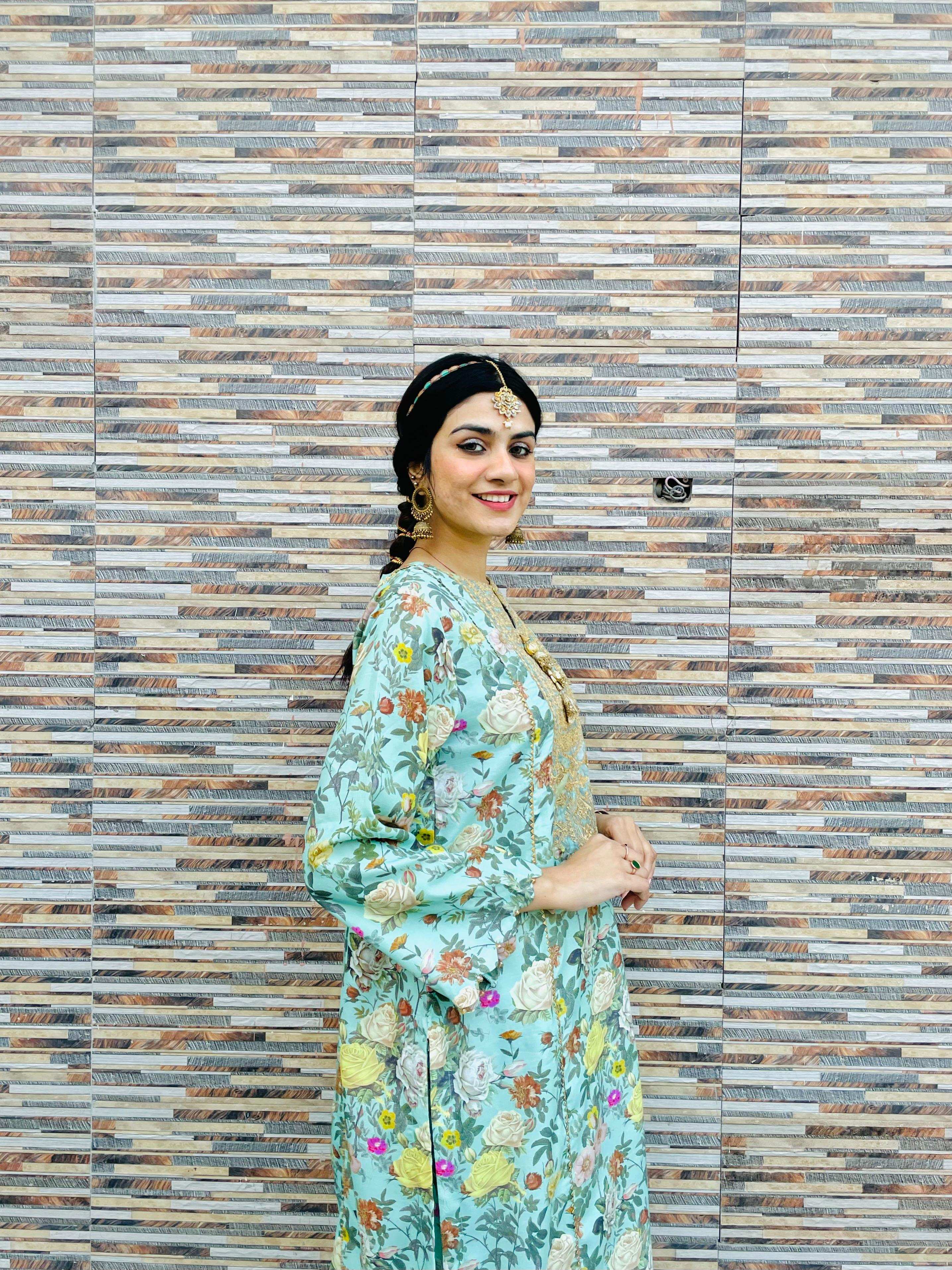 2 Piece Embroidred Cotton/Viscose  Printed  Suit
