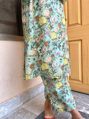 2 Piece Embroidred Cotton/Viscose  Printed  Suit