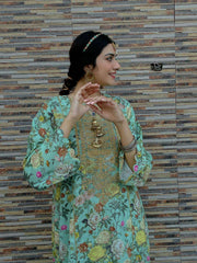 2 Piece Embroidred Cotton/Viscose  Printed  Suit
