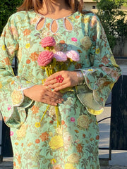 2 Piece Cotton Printed Co- Ord Set with Farshi Shalwar