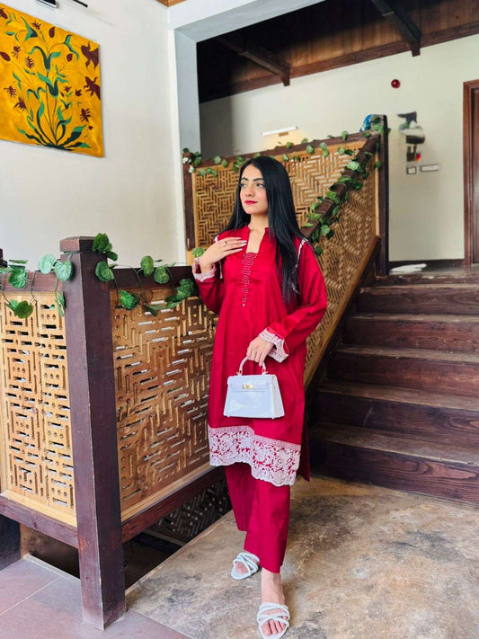 2 Piece Cotton Embroidered Suit
