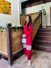 2 Piece Cotton Embroidered Suit