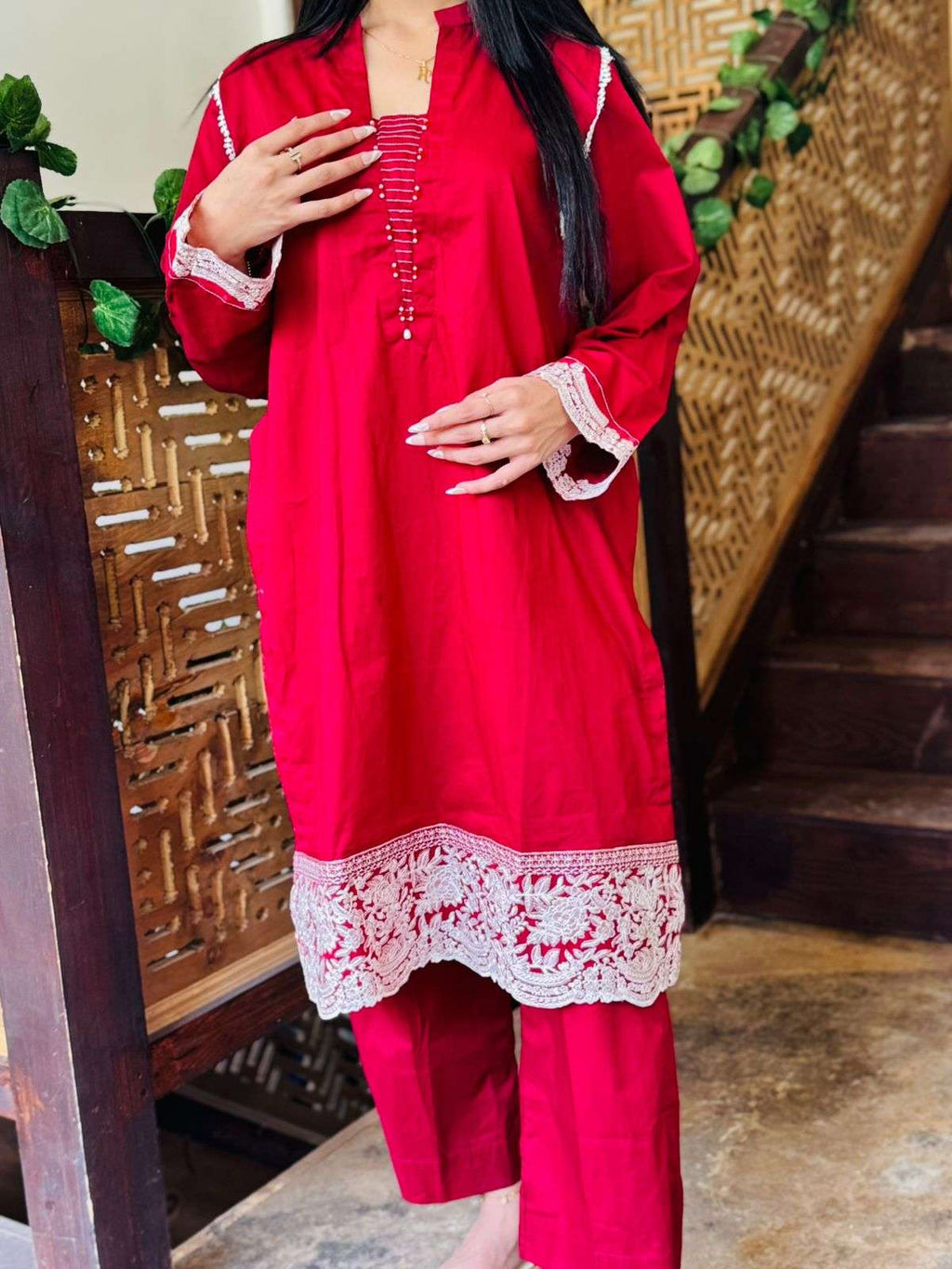 2 Piece Cotton Embroidered Suit