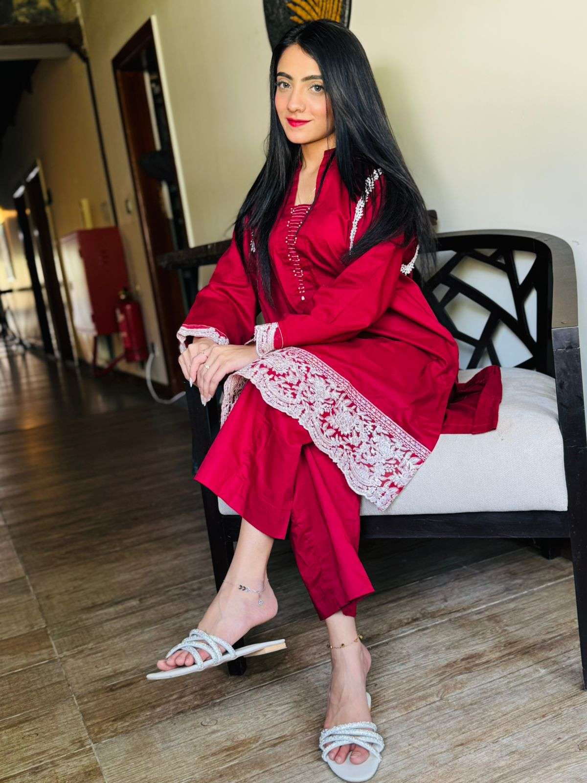 2 Piece Cotton Embroidered Suit