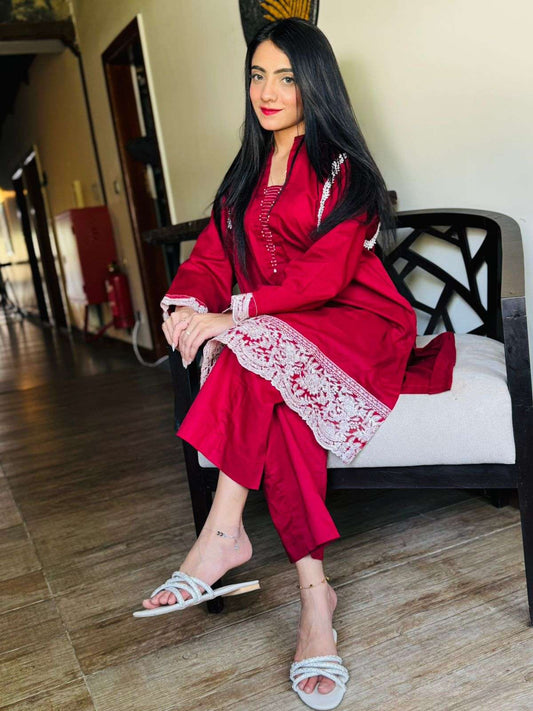 2 Piece Cotton Embroidered Suit