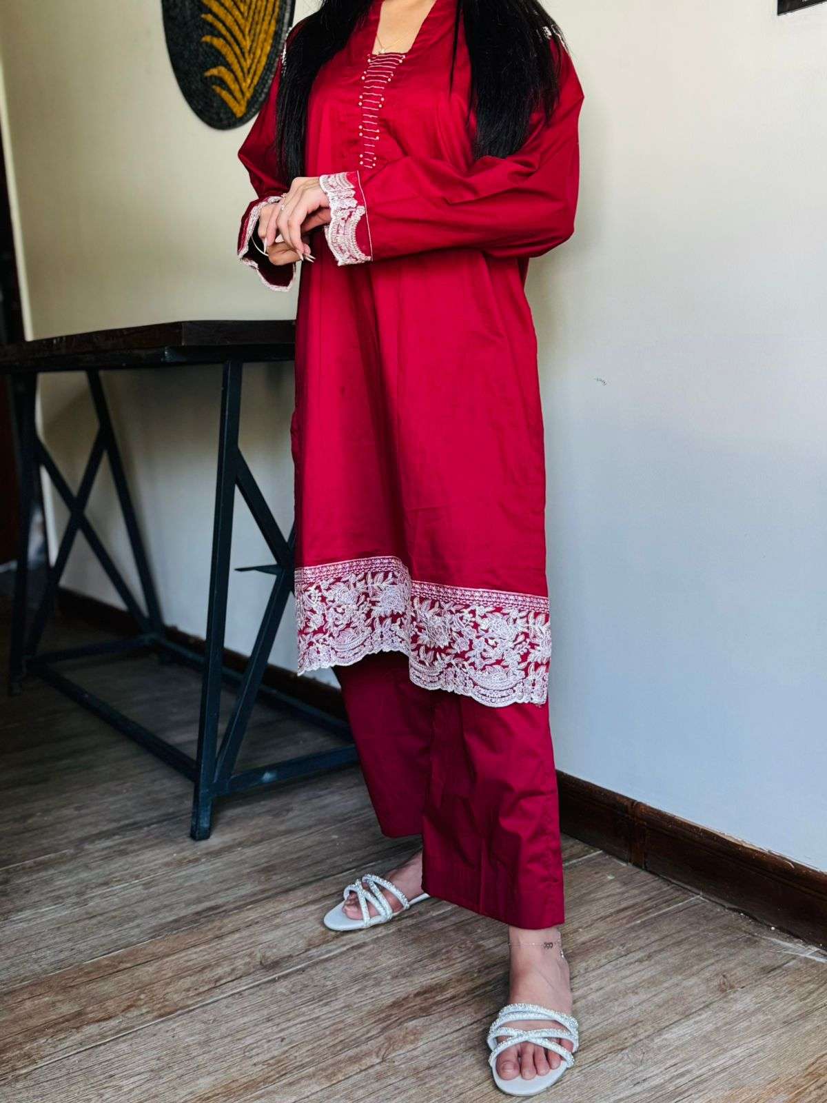 2 Piece Cotton Embroidered Suit