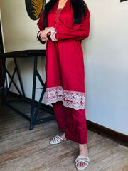 2 Piece Cotton Embroidered Suit
