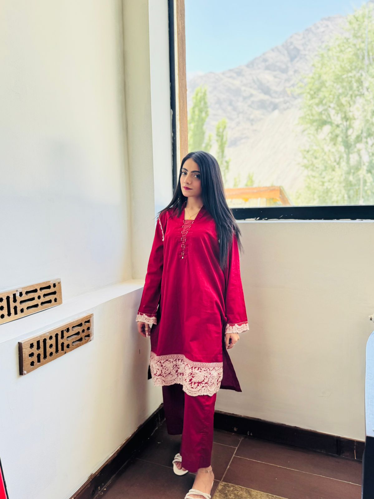2 Piece Cotton Embroidered Suit