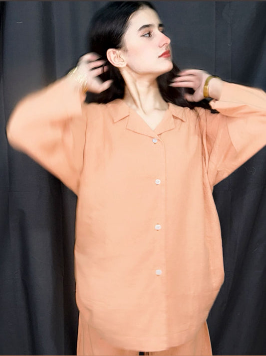Solid Cotton Co-Ord Set - Garment Dyed