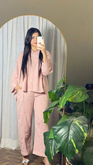Garment Dyed Cotton Pink Co-Ord Set