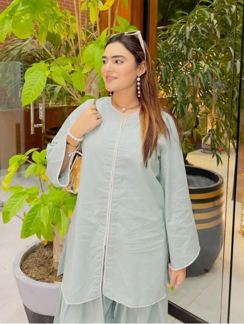 2 Piece Cotton Embellished  Co- Ord Set with Farshi Shalwar