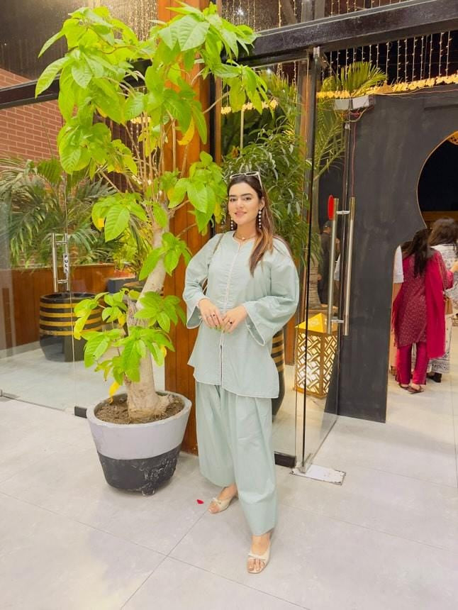 2 Piece Cotton Embellished  Co- Ord Set with Farshi Shalwar