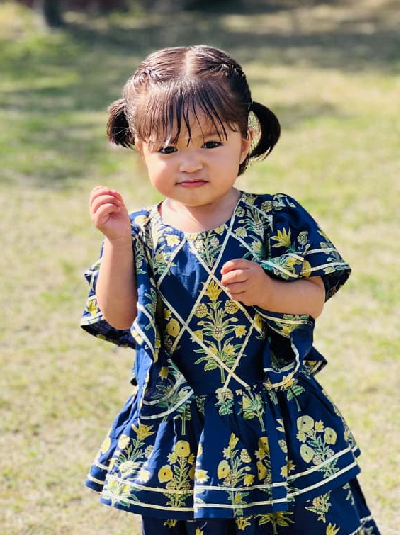 Girls Navy Blue Lawn Cotton