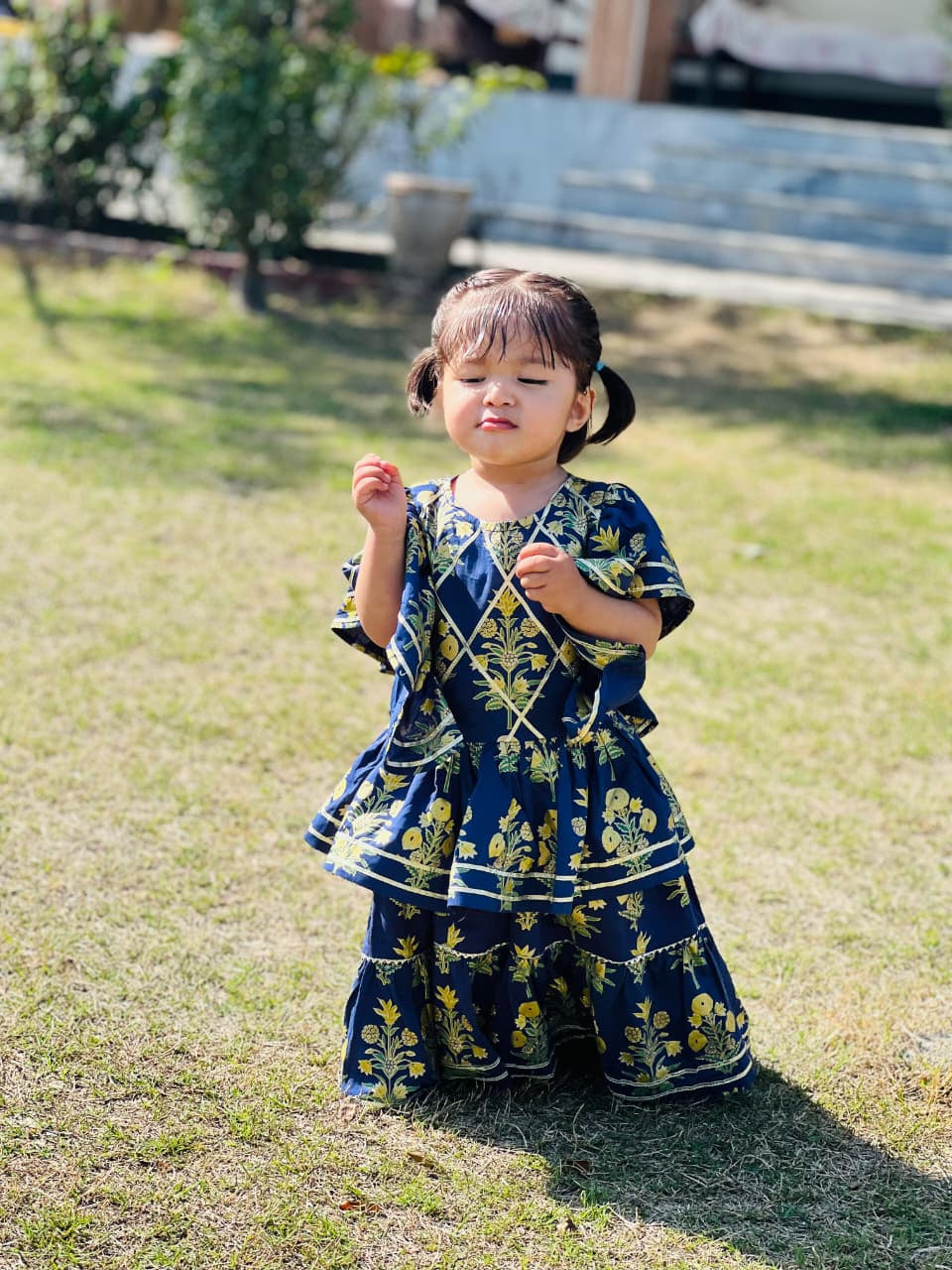 Girls Navy Blue Lawn Cotton