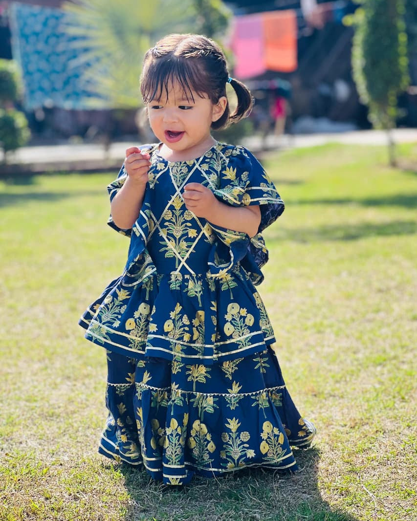 Girls Navy Blue Lawn Cotton