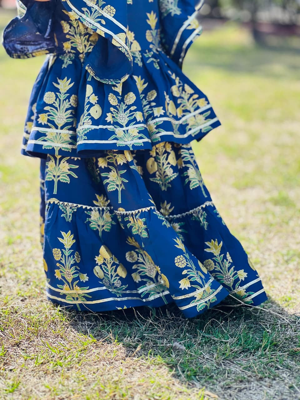 Girls Navy Blue Lawn Cotton