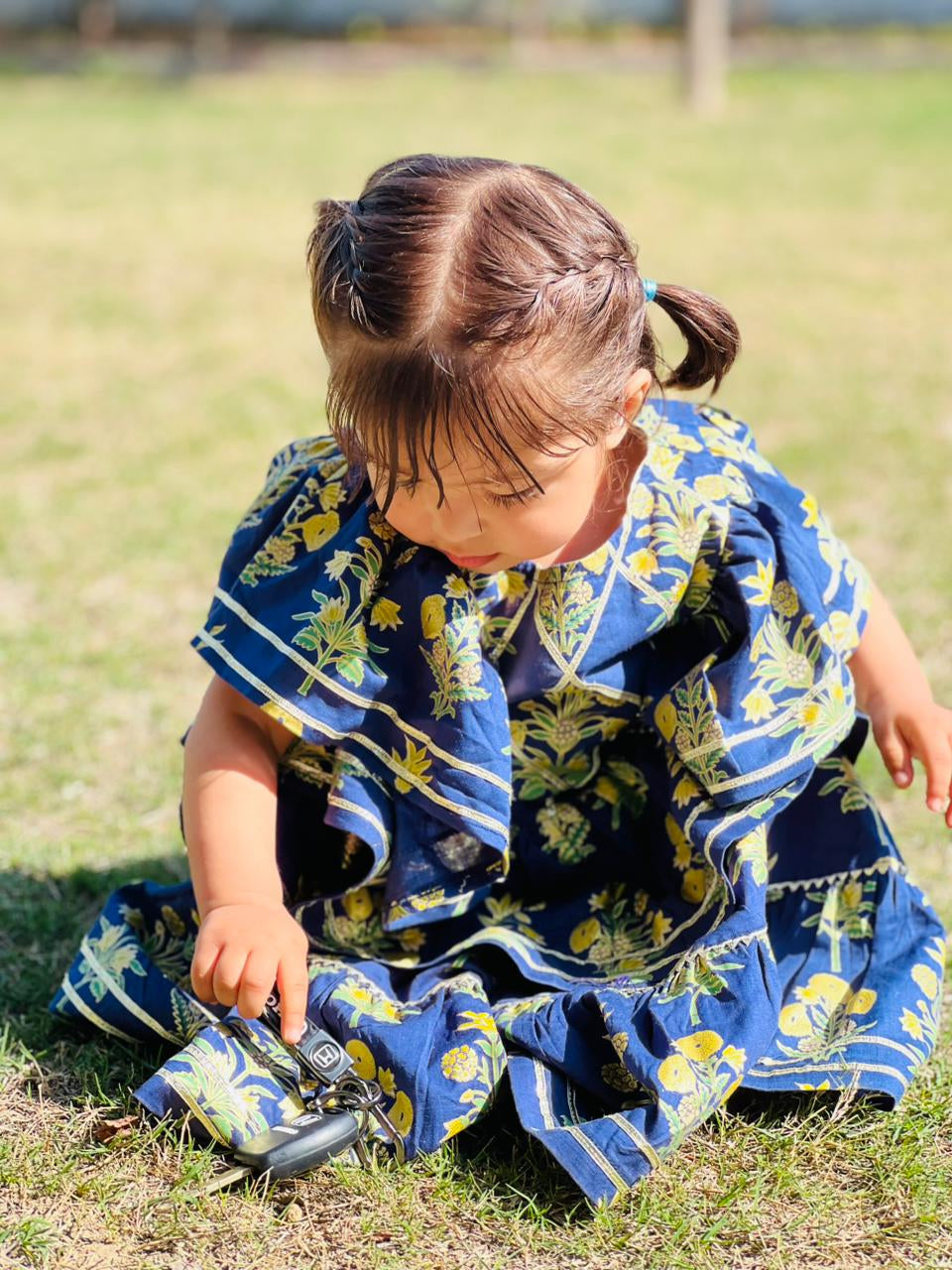 Girls Navy Blue Lawn Cotton