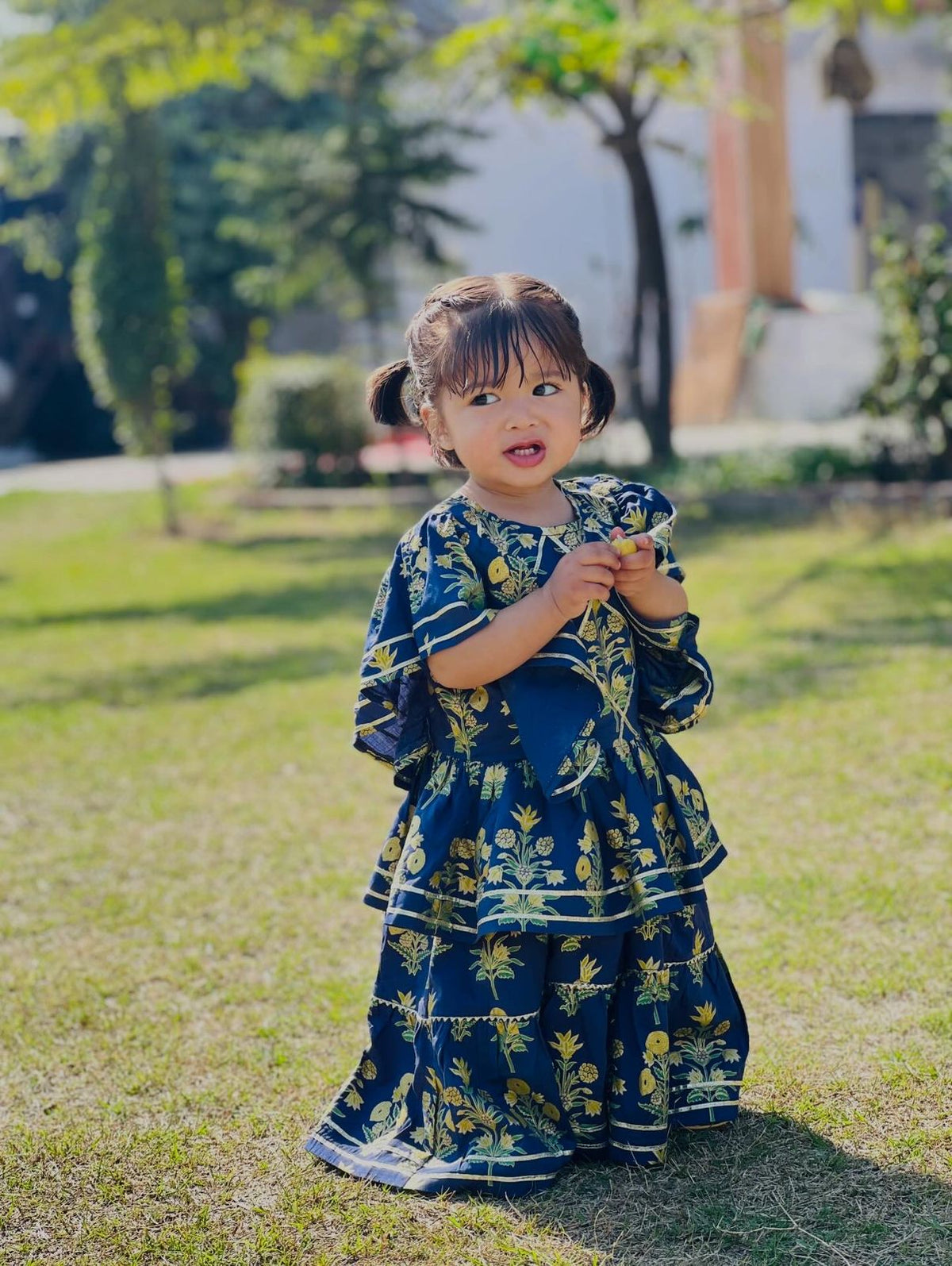 Girls Navy Blue Lawn Cotton