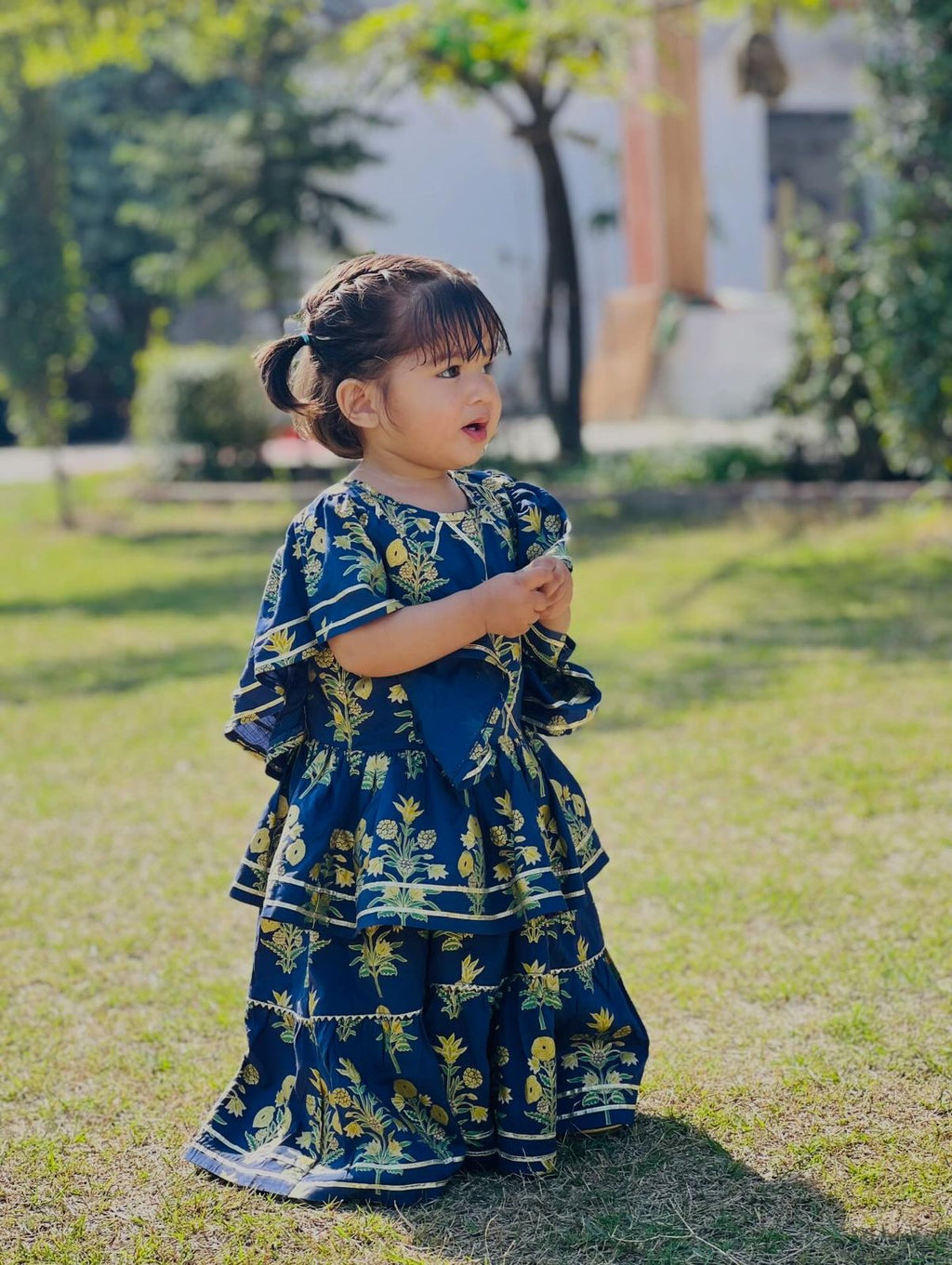 Girls Navy Blue Lawn Cotton