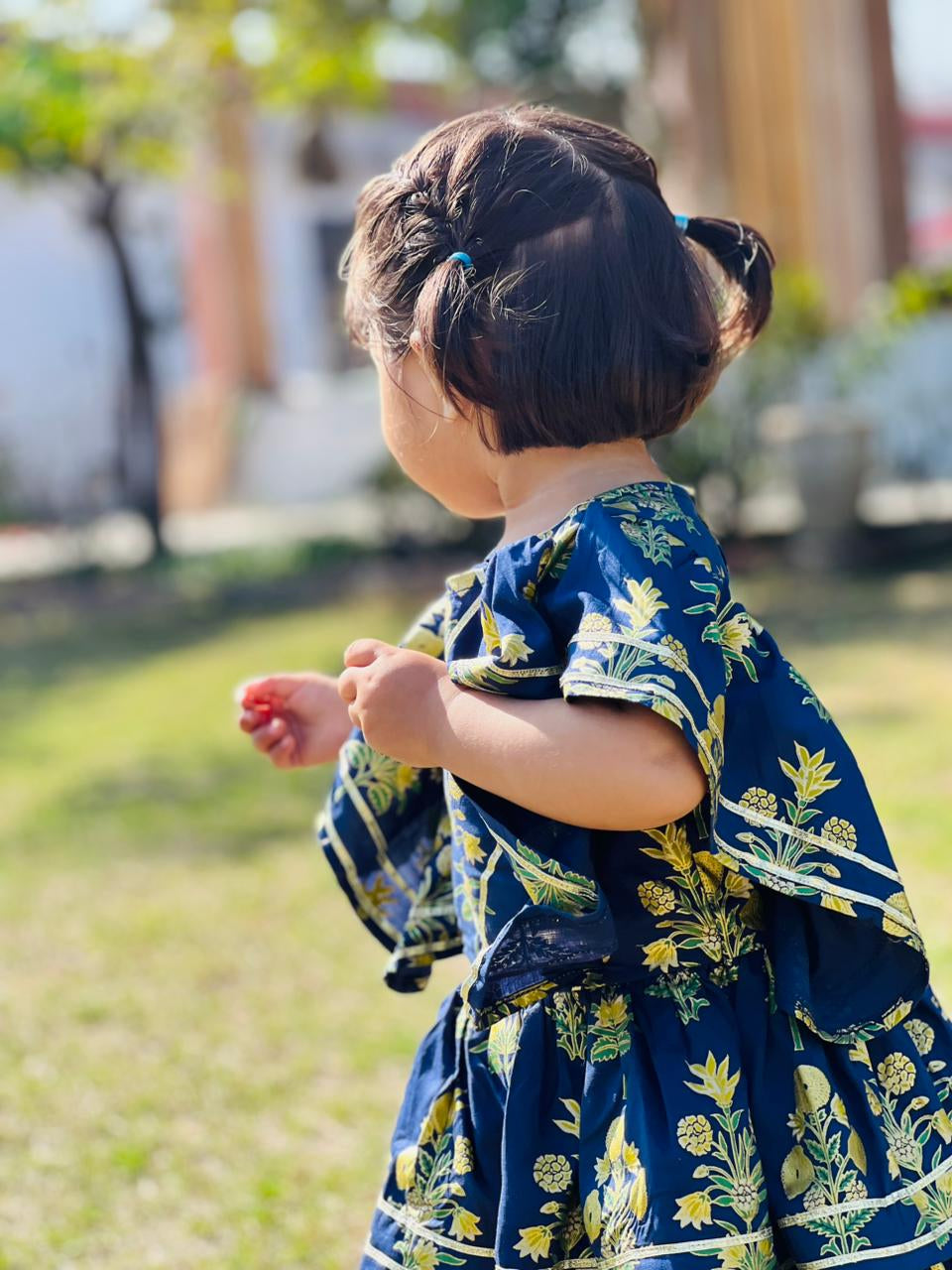 Girls Navy Blue Lawn Cotton