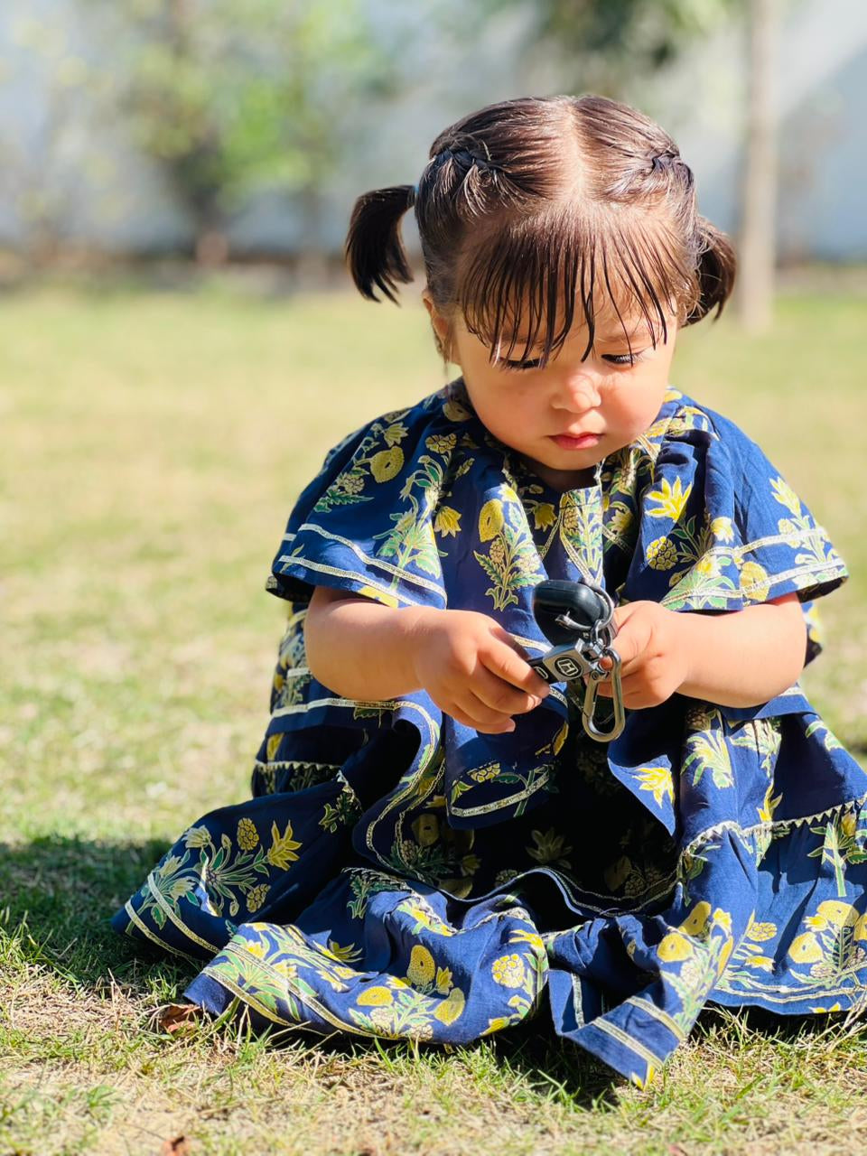 Girls Navy Blue Lawn Cotton
