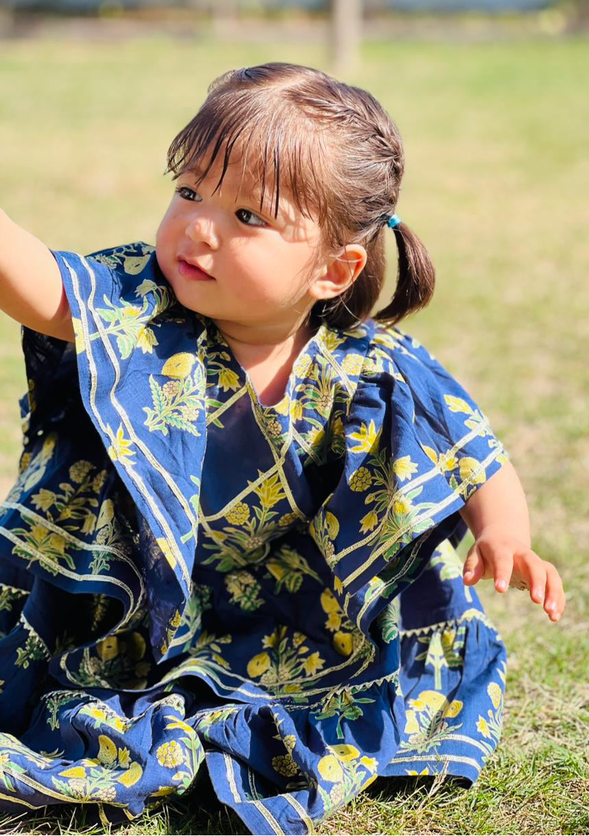 Girls Navy Blue Lawn Cotton