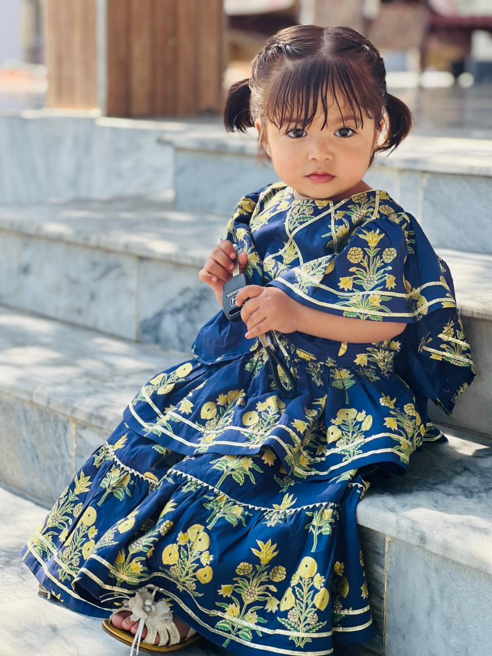 Girls Navy Blue Lawn Cotton