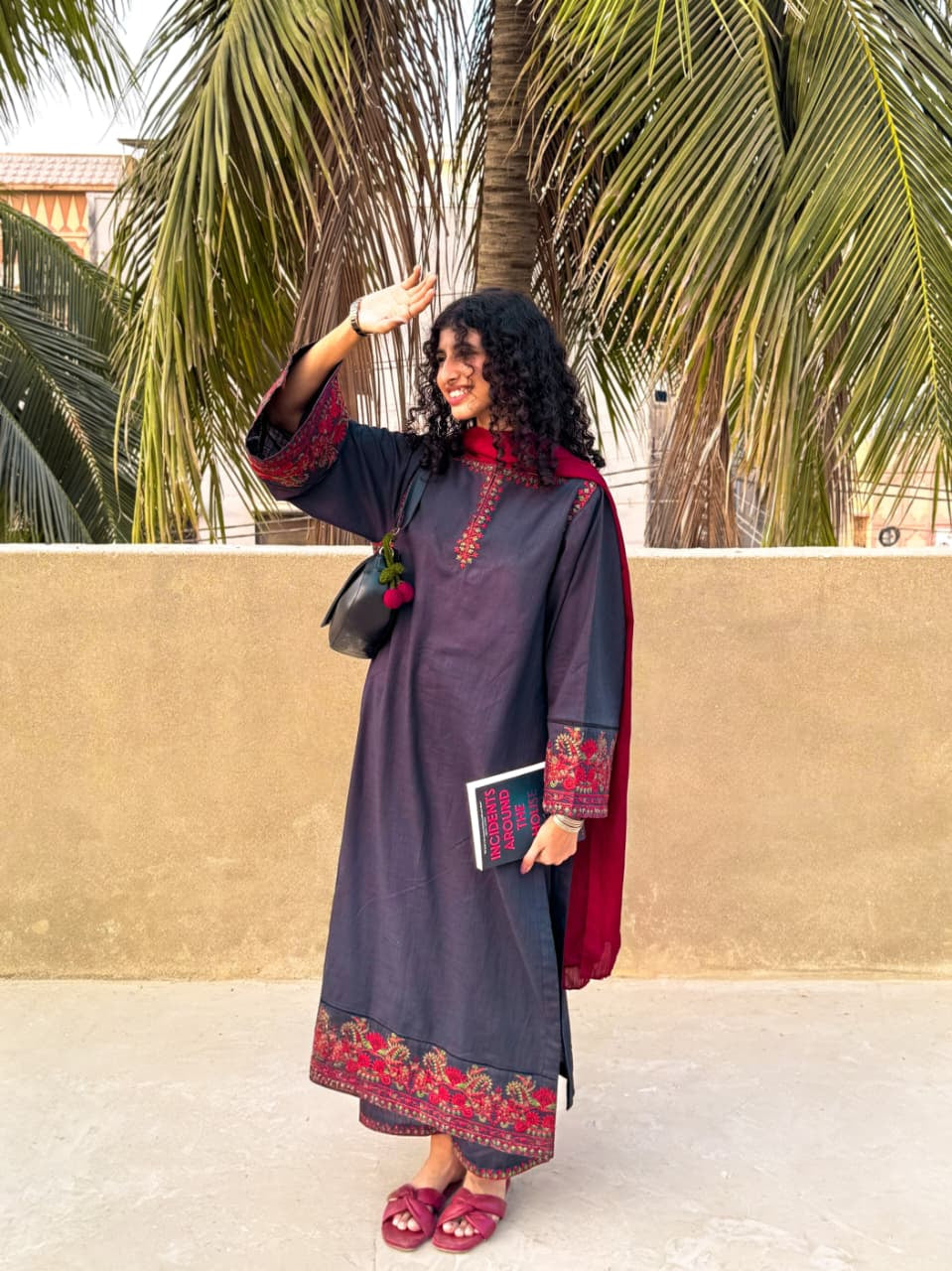 Embroidered  2-Piece Cotton Textured Kurta Set