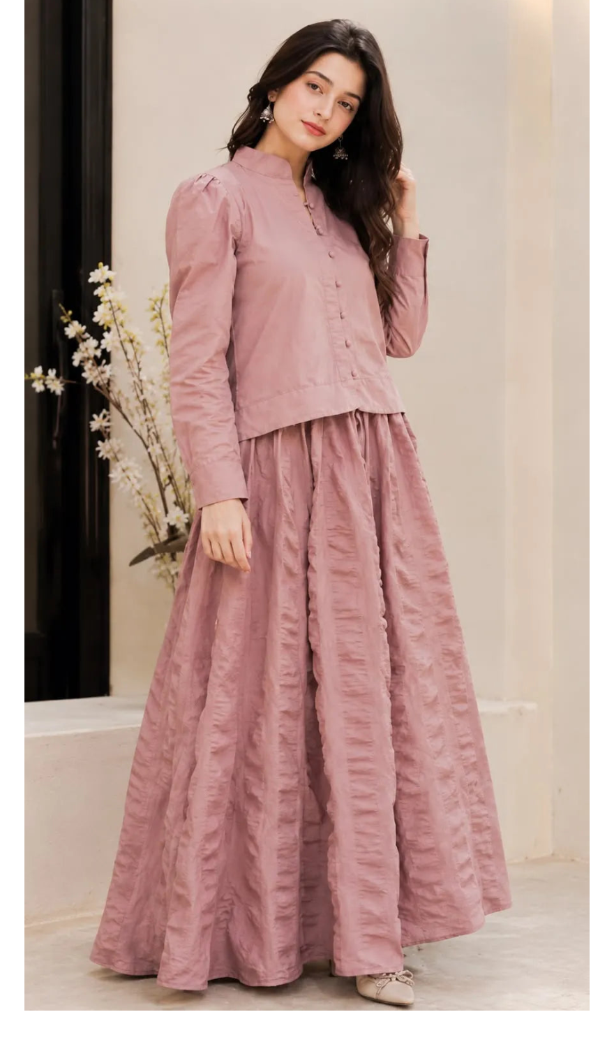 Cotton Seersucker Flared Maxi Skirt | 1 Piece