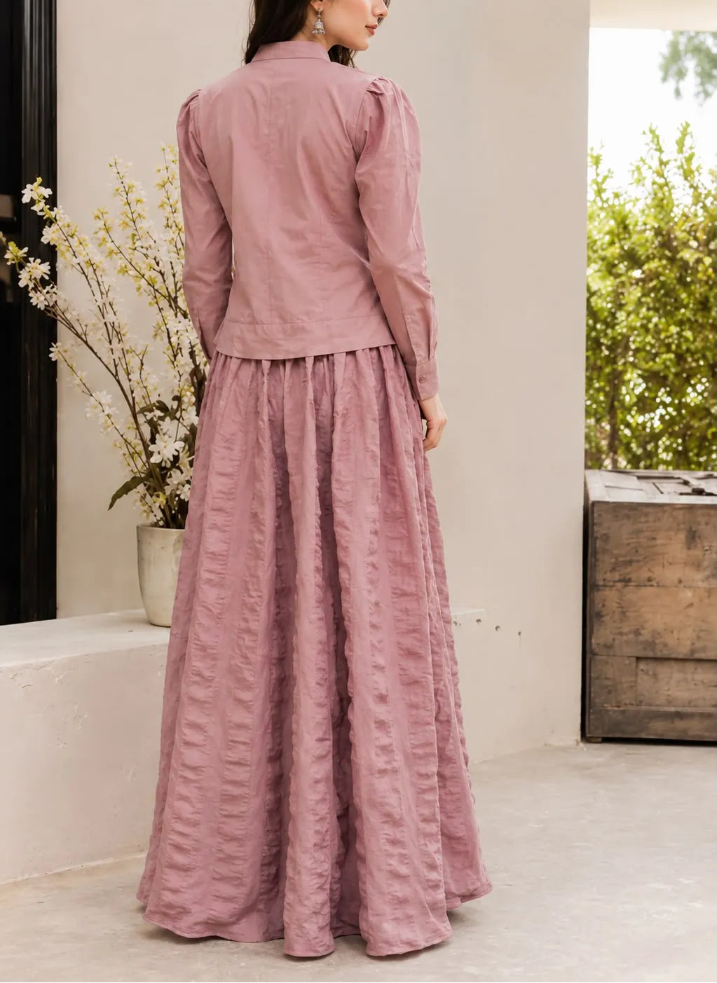 Cotton Seersucker Flared Maxi Skirt | 1 Piece