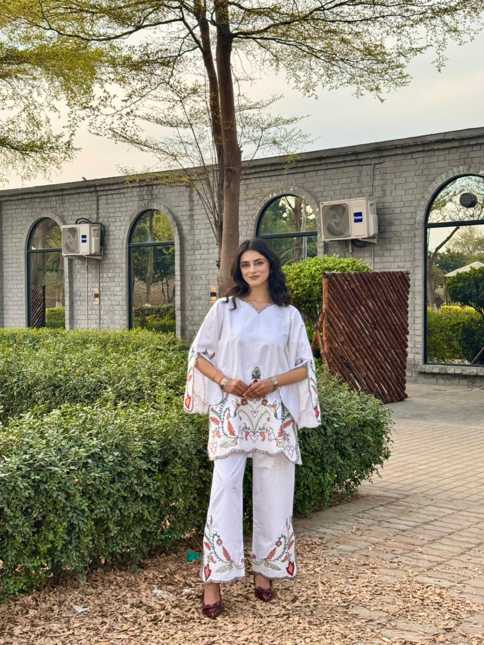 Embroidered Cotton Satin Co-Ord Set