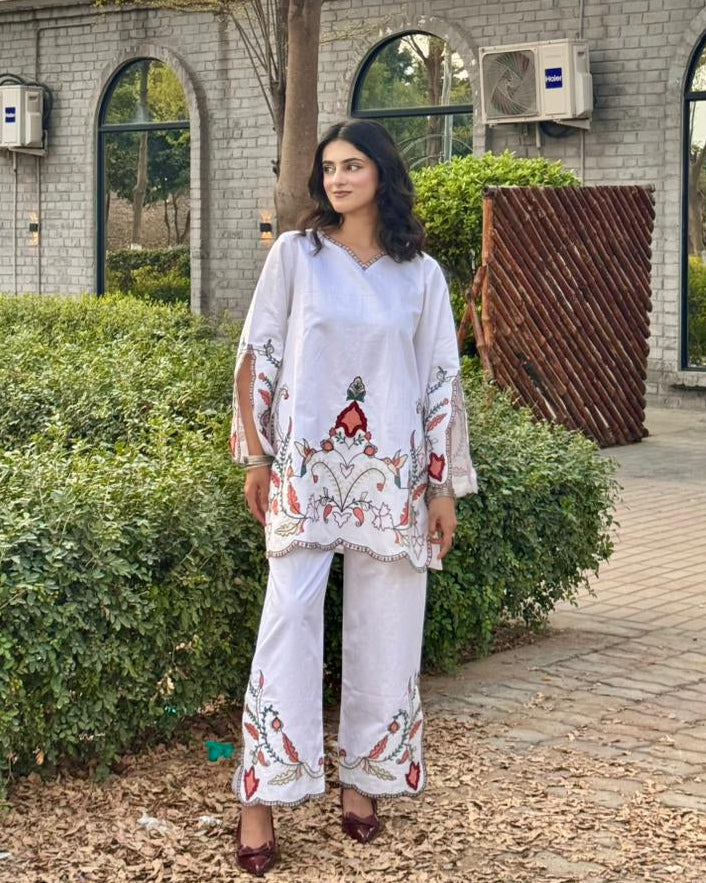 Embroidered Cotton Satin Co-Ord Set