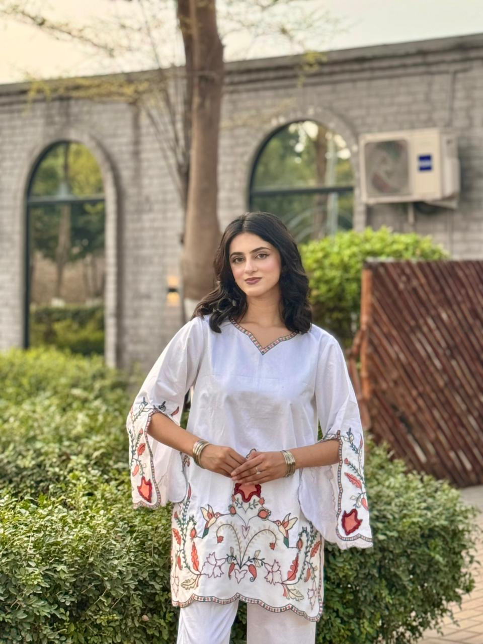 Embroidered Cotton Satin Co-Ord Set