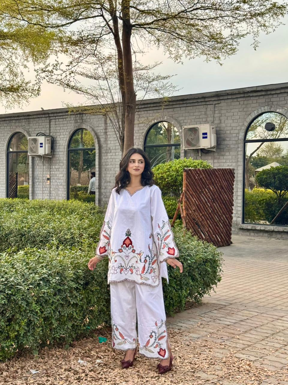 Embroidered Cotton Satin Co-Ord Set