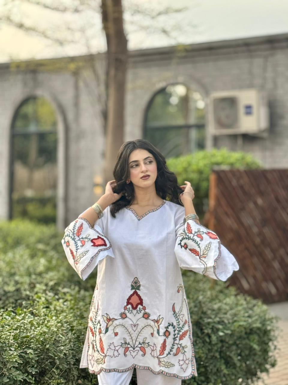 Embroidered Cotton Satin Co-Ord Set