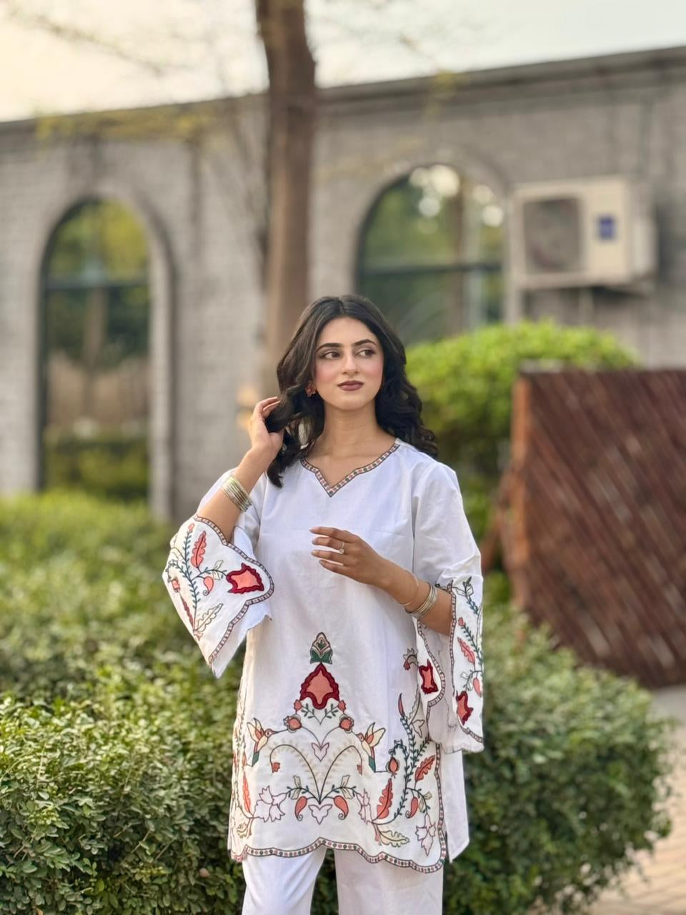 Embroidered Cotton Satin Co-Ord Set
