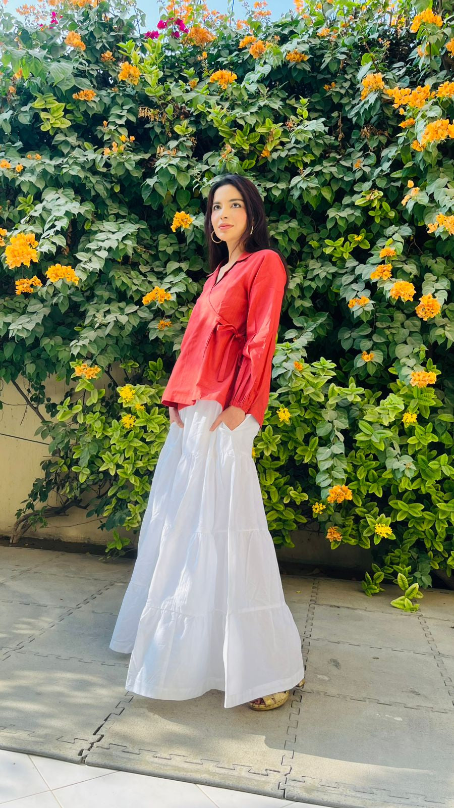 1 Piece Red Cotton Wrap Shirt | Minimal Chic