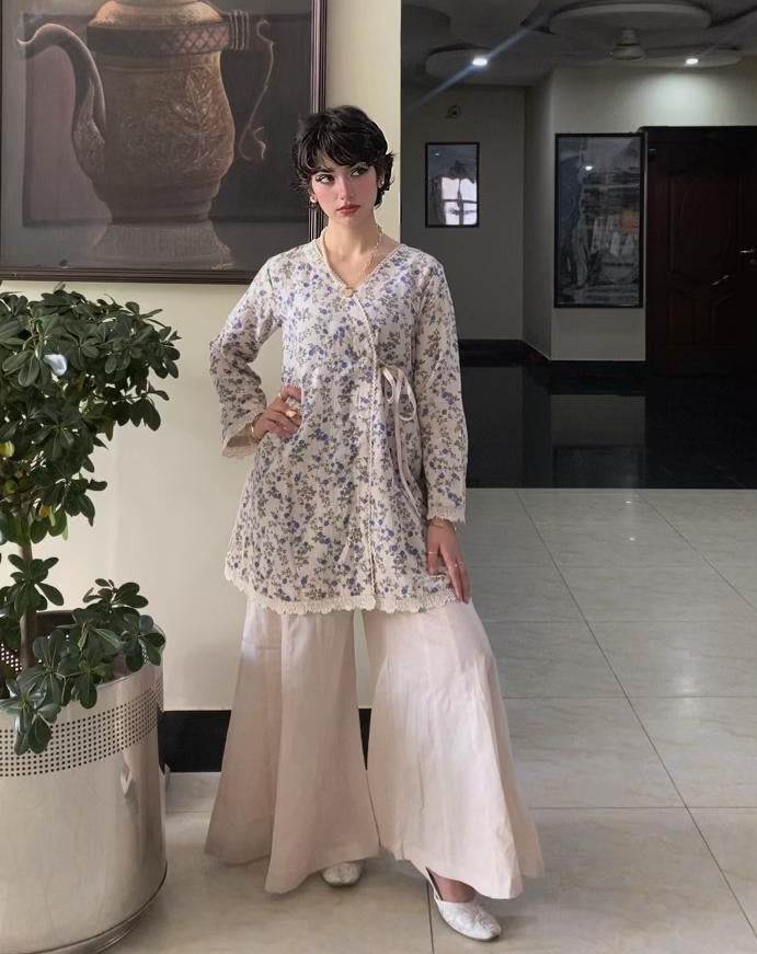 Soft Bloom Swiss Lawn Coord Set with Flared Trouser