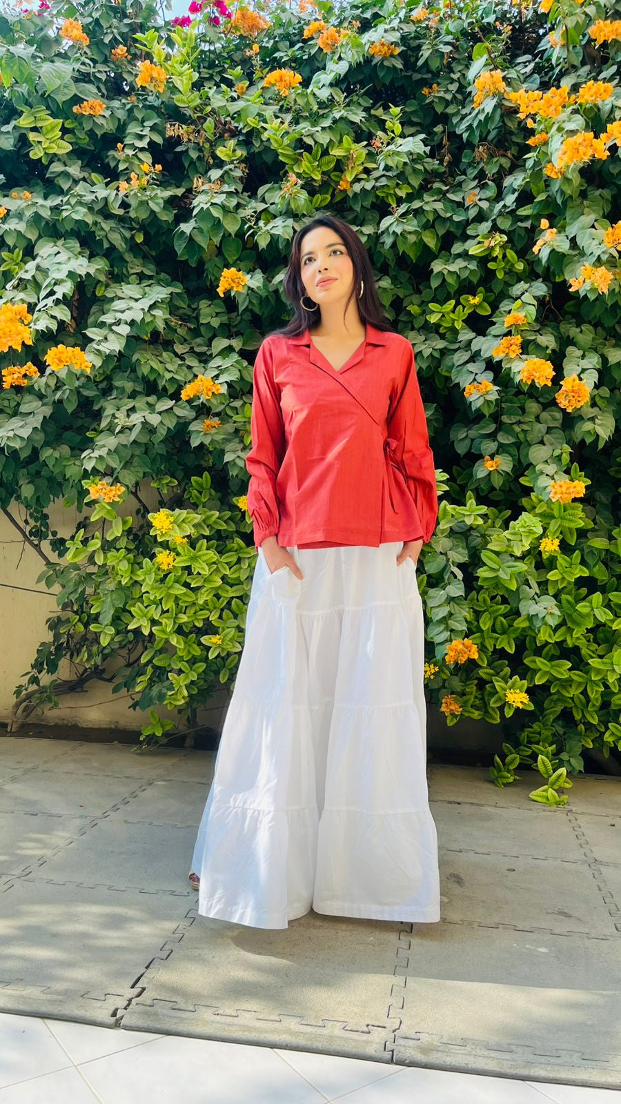 1 Piece Red Cotton Wrap Shirt | Minimal Chic