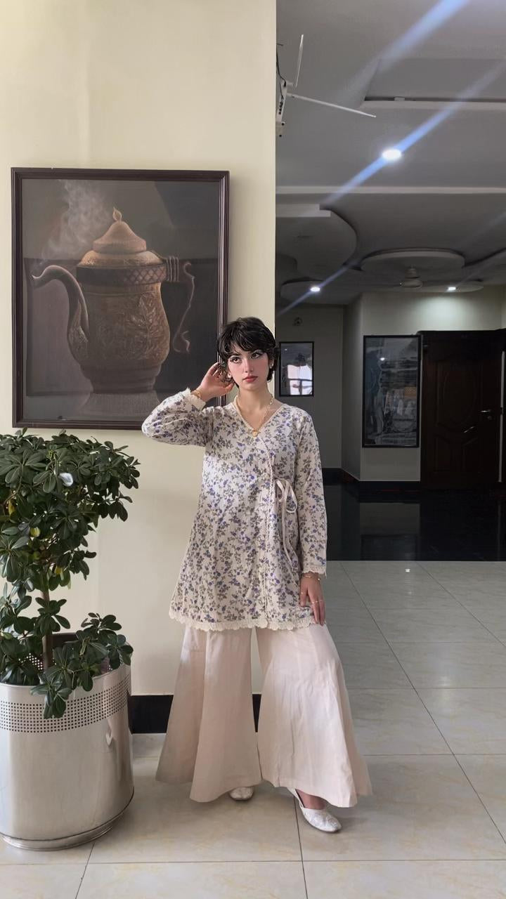 Soft Bloom Swiss Lawn Coord Set with Flared Trouser