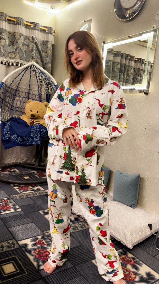 Women Pajama Suit – Christmas Cartoon Print
