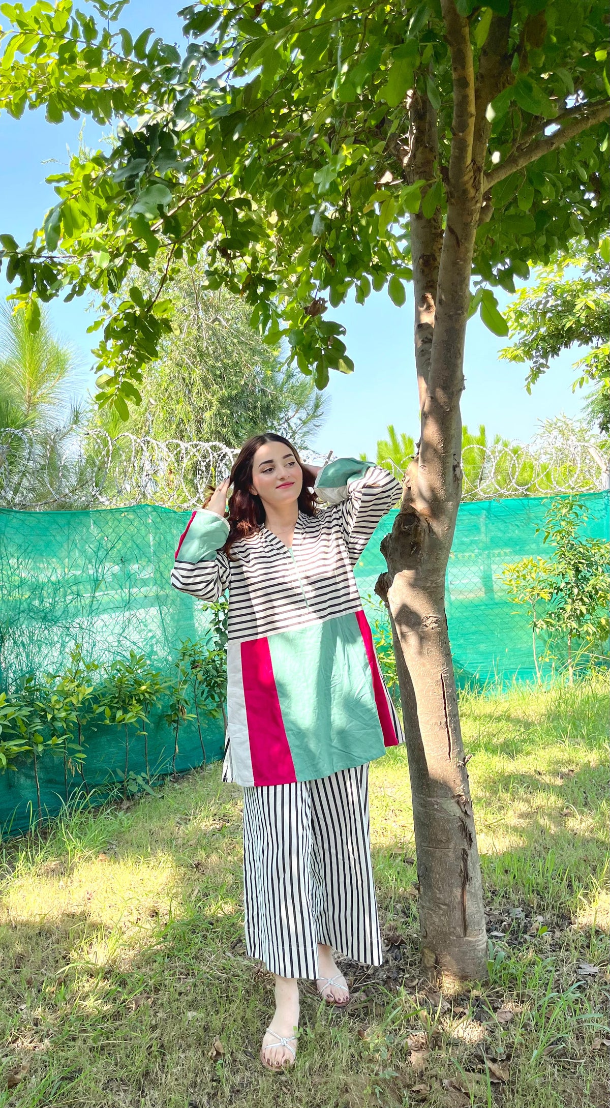 Striped Colorblock Cotton 2-Piece Suit