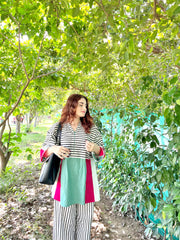 Striped Colorblock Cotton 2-Piece Suit